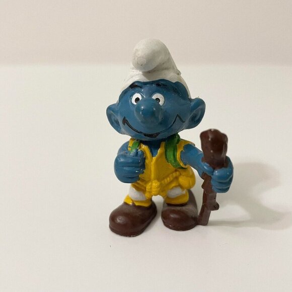 Smurfs Hiker Smurf Walking Stick Hiking Figure Schleich Peyo Damaged - Picture 1 of 16